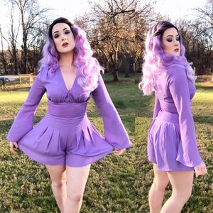 Lovely Bell Sleeve V-neck Flowy Skirted Romper